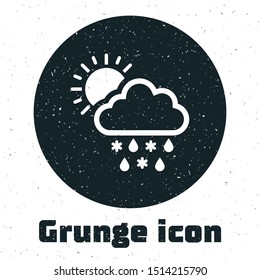 Grunge Cloud with snow, rain and sun icon isolated on white background. Weather icon.  Vector Illustration