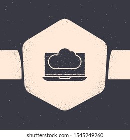 Grunge Cloud technology data transfer and storage icon isolated on grey background. Monochrome vintage drawing. Vector Illustration