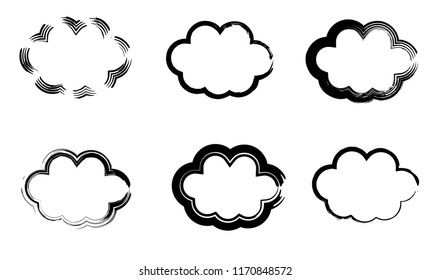 Grunge clouds, dry paint brush strokes, vector, isolated