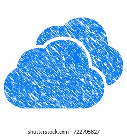Grunge Clouds icon with grunge design and dirty texture. Unclean vector blue clouds pictogram for rubber seal stamp imitations and watermarks. Draft sign symbol.