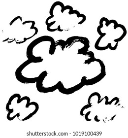 Grunge clouds set painted by dry brush. Vector illustration.