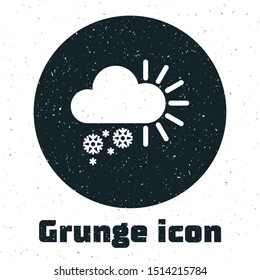 Grunge Cloudy with snow icon isolated on white background. Cloud with snowflakes. Single weather icon. Snowing sign.  Vector Illustration