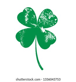 Grunge clover four leaf shamrock isolated on a white background. Artistic distressed patrick day element for your design. EPS10 vector