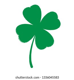 Grunge clover four leaf shamrock isolated on a white background. Artistic distressed patrick day element for your design. EPS10 vector