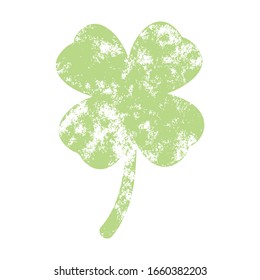 Grunge clover four leaf shamrock isolated on a white background. Artistic distressed patrick day element for your design. EPS10 vector