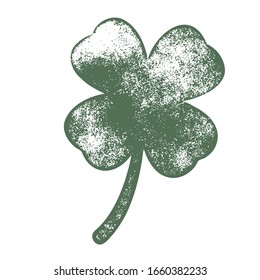 Grunge clover four leaf shamrock isolated on a white background. Artistic distressed patrick day element for your design. EPS10 vector