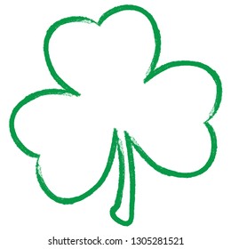 Grunge clover shamrock leaf contour isolated on a white background. Artistic distressed patrick day distress border element for your design. EPS10 vector.