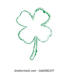 Grunge clover shamrock leaf contour isolated on a white background. Artistic distressed patrick day distress border element for your design. EPS10 vector