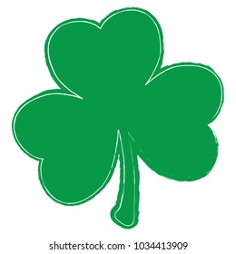 Grunge clover shamrock leaf isolated on a white background. Artistic distressed patrick day element for your design. EPS10 vector.