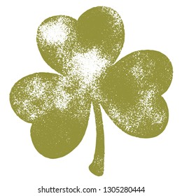 Grunge clover shamrock leaf isolated on a white background. Artistic distressed patrick day element for your design. EPS10 vector.