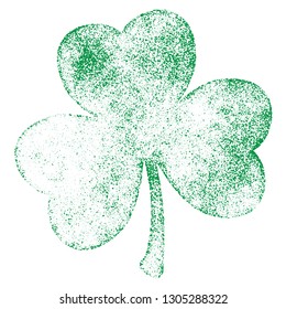 Grunge clover shamrock leaf isolated on a white background. Artistic distressed patrick day element for your design. EPS10 vector. 