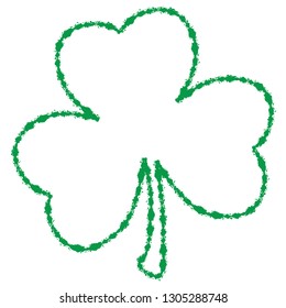 Grunge clover shamrock leaf isolated on a white background. Artistic distressed patrick day element for your design. EPS10 vector. 