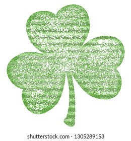 Grunge clover shamrock leaf isolated on a white background. Artistic distressed patrick day element for your design. EPS10 vector. 