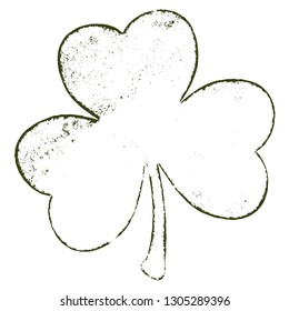 Grunge clover shamrock leaf isolated on a white background. Artistic distressed patrick day element for your design. EPS10 vector. 