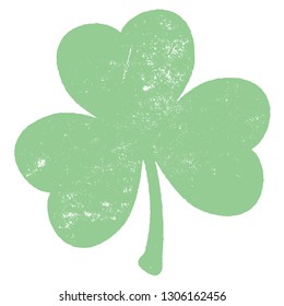 Grunge clover shamrock leaf isolated on a white background. Artistic distressed patrick day element for your design. EPS10 vector. 