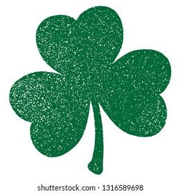 Grunge clover shamrock leaf isolated on a white background. Artistic distressed patrick day element for your design. EPS10 vector