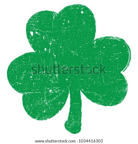 Grunge clover shamrock leaf isolated on a white background. Artistic distressed patrick day element for your design. EPS10 vector.
