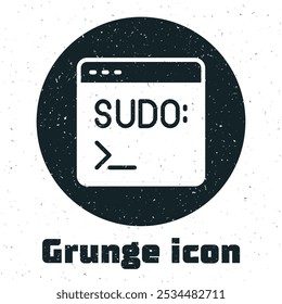 Grunge Code terminal icon isolated on white background. Browser window with command line. Command panel. Programming coding. Notepad. Monochrome vintage drawing. Vector