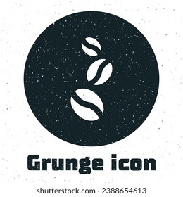 Grunge Coffee beans icon isolated on white background. Monochrome vintage drawing. Vector