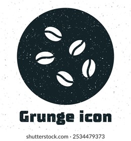 Grunge Coffee beans icon isolated on white background. Monochrome vintage drawing. Vector
