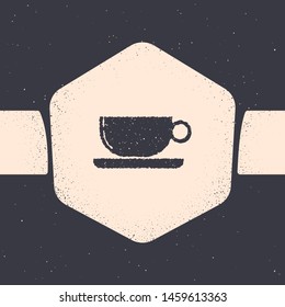 Grunge Coffee cup flat icon isolated on grey background. Tea cup. Hot drink coffee. Monochrome vintage drawing. Vector Illustration