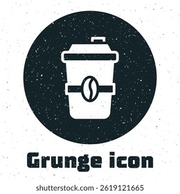 Grunge Coffee cup to go icon isolated on white background. Monochrome vintage drawing. Vector