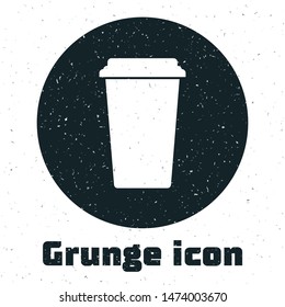 Grunge Coffee cup icon isolated on white background. Disposable coffee cup with hot coffee.  Vector Illustration