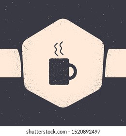 Grunge Coffee cup icon isolated on grey background. Tea cup. Hot drink coffee. Monochrome vintage drawing. Vector Illustration