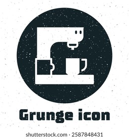 Grunge Coffee machine icon isolated on white background. Monochrome vintage drawing. Vector