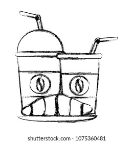 grunge coffee plastics cups with croissant bread