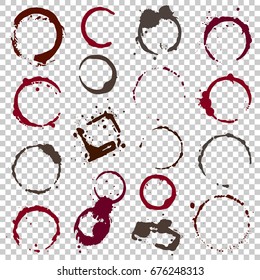 Grunge coffee stains. Ink, wine, water, paint or other liquid cup stains. Design element. Spray splashes collection. Abstract vector illustration.