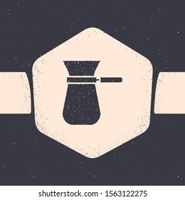 Grunge Coffee turk icon isolated on grey background. Monochrome vintage drawing. Vector Illustration
