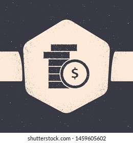 Grunge Coin money with dollar symbol icon isolated on grey background. Banking currency sign. Cash symbol. Monochrome vintage drawing. Vector Illustration