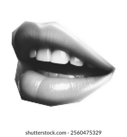 Grunge Collage mouth halftone. Vector.