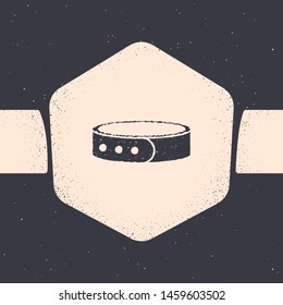 Grunge Collar with name tag icon isolated on grey background. Simple supplies for domestic animal. Cat and dog care. Pet chains. Monochrome vintage drawing. Vector Illustration