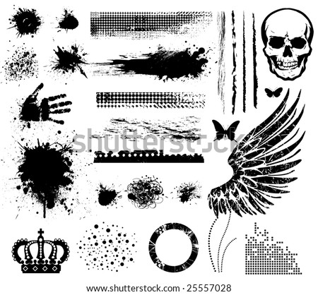 Grunge collection line brushes blots points crown wings hand butterflies skull circle brushes.
