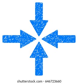 Grunge Collide Arrows icon with grunge design and unclean texture. Unclean vector blue pictogram for rubber seal stamp imitations and watermarks. Draft sign symbol.