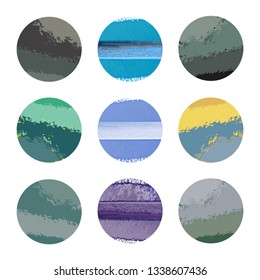 Grunge color abstract circle shapes set. Abstract vector illustration