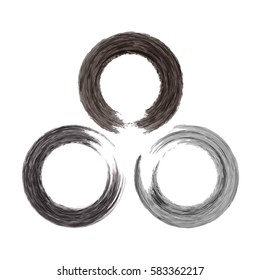 Grunge color circle with brush. Set of three black brushes. Collection of vector graphics elements for your design