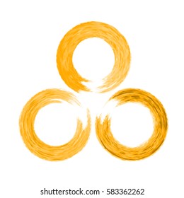 Grunge color circle with brush. Set of three orange round brushes. Collection of vector graphics elements for your design