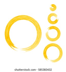 Círculo de color ondulado con pincel. Conjunto de cepillos redondos anaranjados. Colección de elementos gráficos vectoriales para el diseño