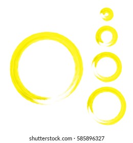 Grunge color circle with brush. Set of yellow round brushes. Collection of vector graphics elements for your design