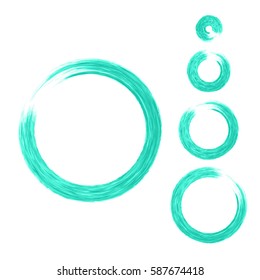 Grunge color circle with brush. Set of aquamarine round brushes. Collection of vector graphics elements for your design