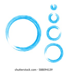 Grunge color circle with brush. Set of blue round brushes. Collection of vector graphics elements for your design