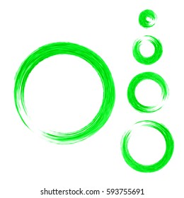 Grunge color circle with brush. Set of green round brushes. Collection of vector graphics elements for your design