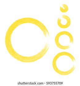 Grunge color circle with brush. Set of yellow round brushes. Collection of vector graphics elements for your design