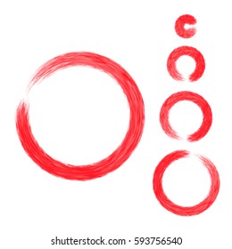 Grunge color circle with brush. Set of red round brushes. Collection of vector graphics elements for your design