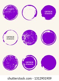 Grunge color circle shapes set. Abstract vector illustration