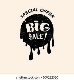 Grunge color design big sale stickers. Catching signage. Vector illustrations for online shopping, product promotions, website and mobile website badges, ads, print material.