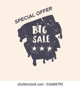 Grunge color design big sale stickers. Catching signage. Vector illustrations for online shopping, product promotions, website and mobile website badges, ads, print material.